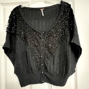 Free People Black Sequin Cropped Cardigan